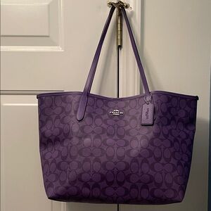Coach Signature Tote in Deep Purple Floral/Matching Wallet